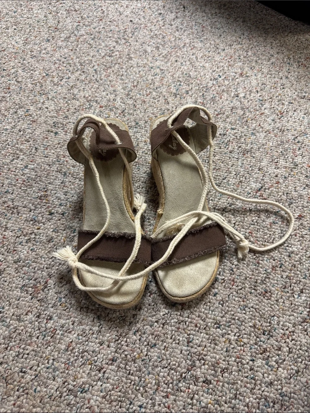UNIONBAY Brown and Cream Lace-Up Wedge Sandals